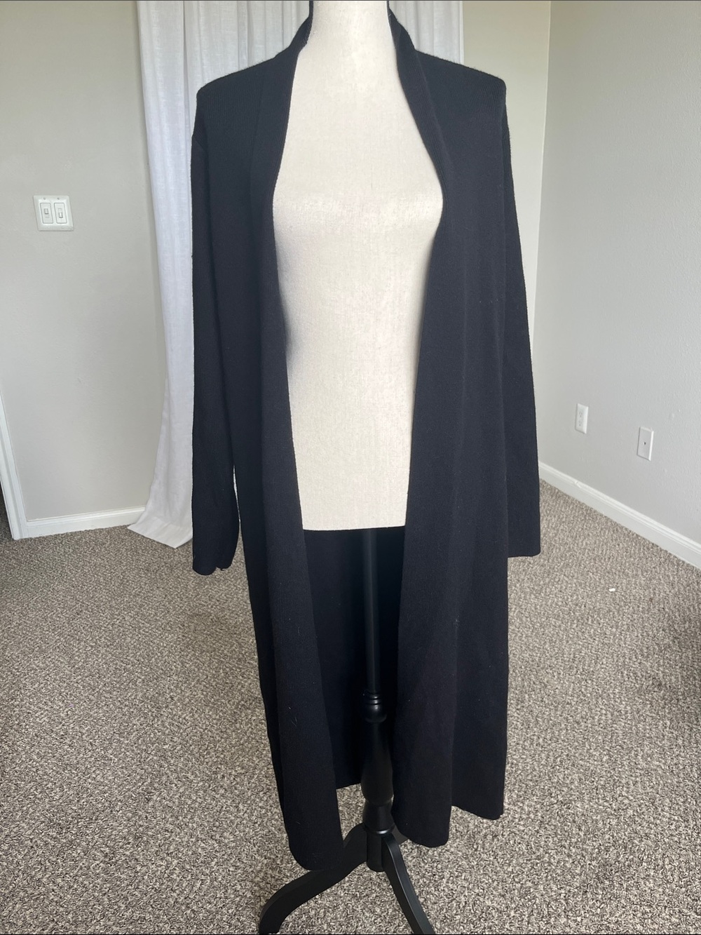 Cyrus Black Longline Open Front Heavyweight Cardigan Size L
